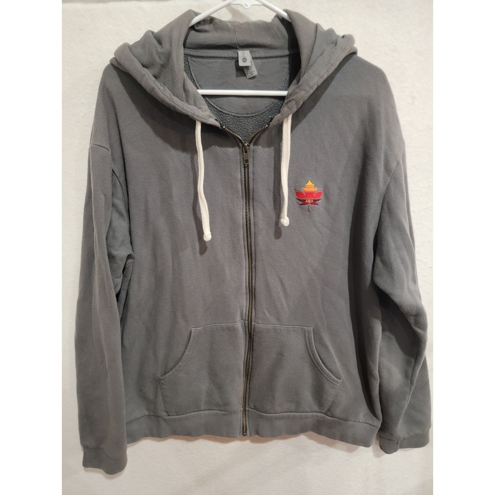 Next Level Apparel Full Zip Hoodie Gray XL‎ Embroidered Maple Leaf DP Logo Y2K